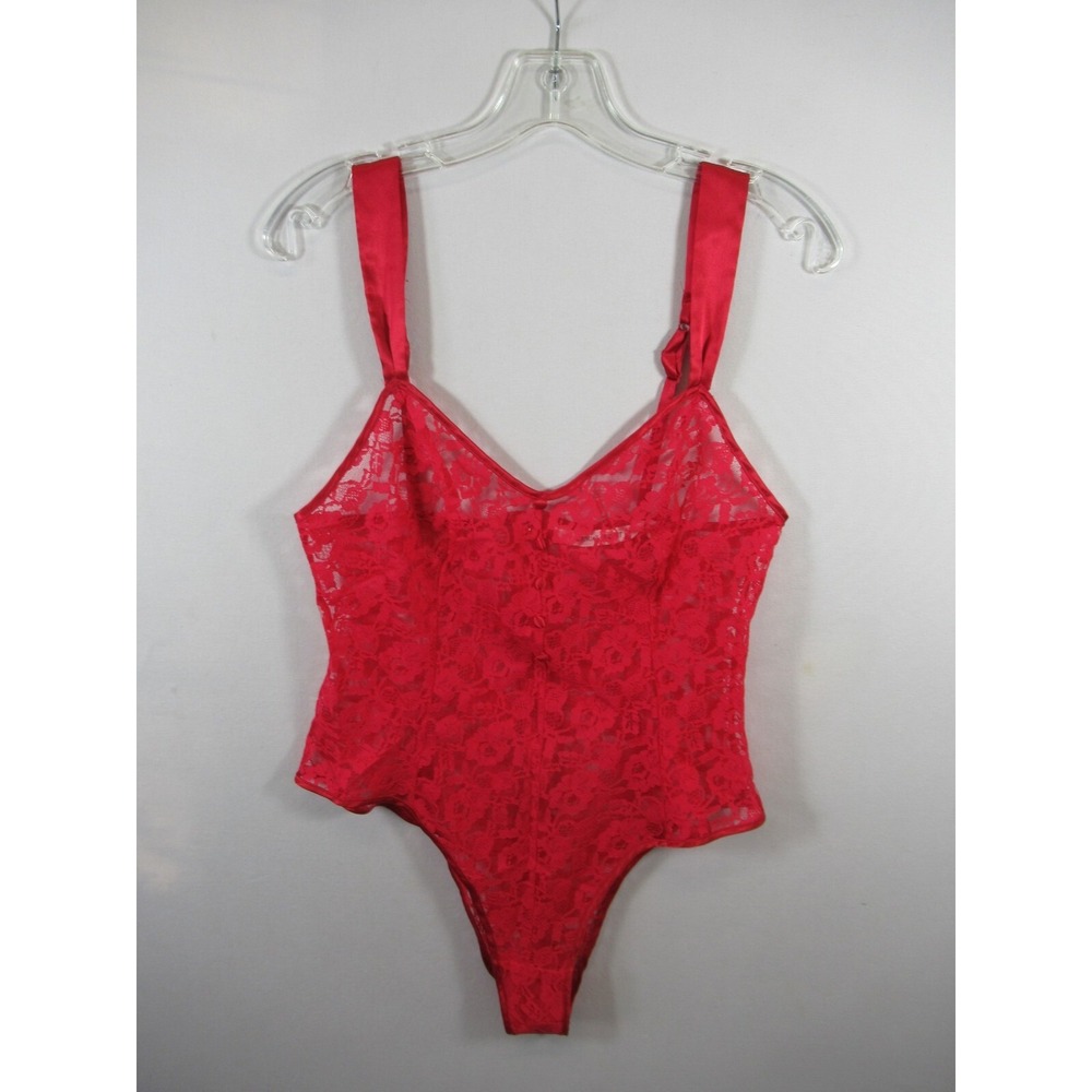 Vintage 90s Victoria's Secret Red Lace Teddy Women Medium High Cut Romper 1995
